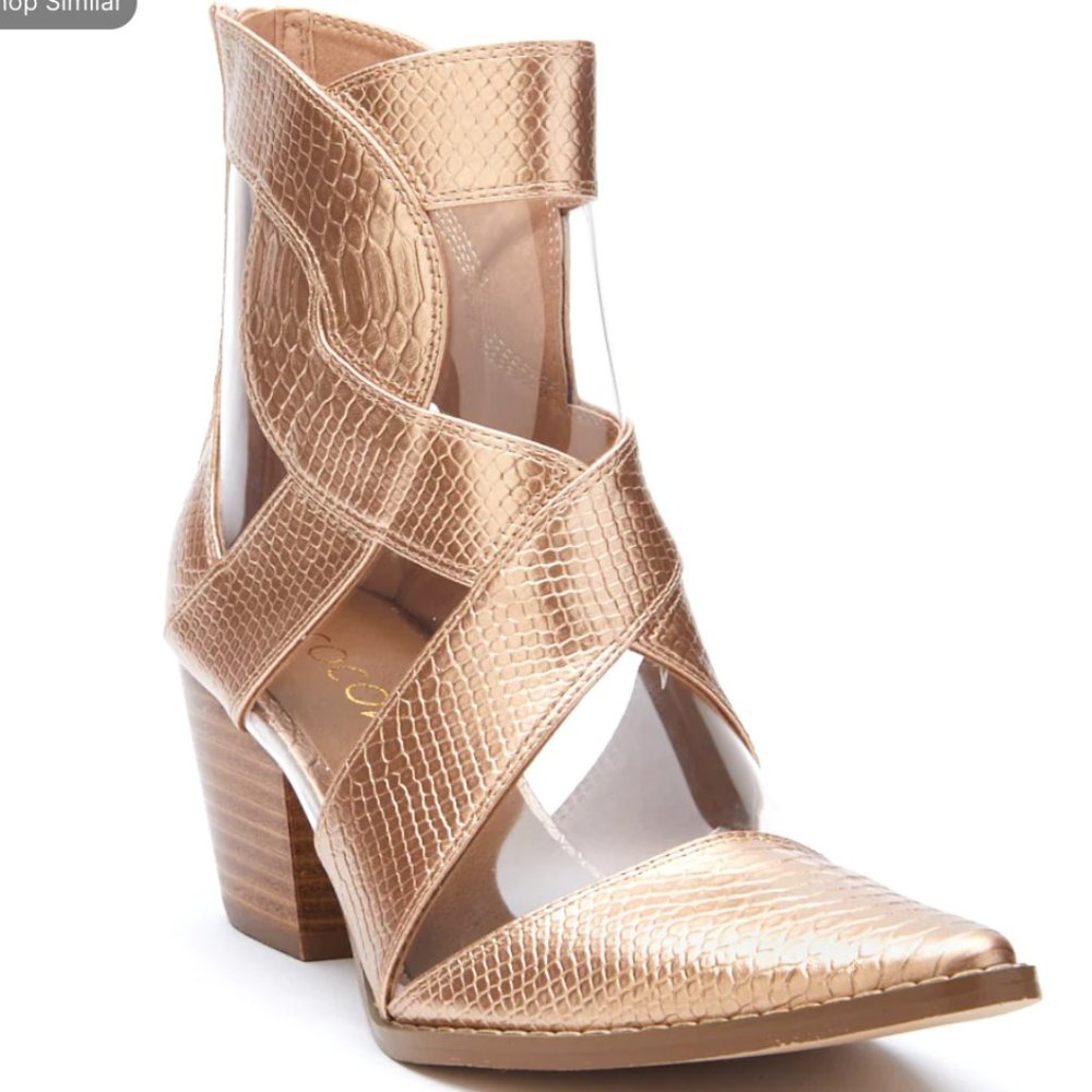 NEW COCONUTS BY MATISSE Gold Snake Skin Anthem Ankle Boots